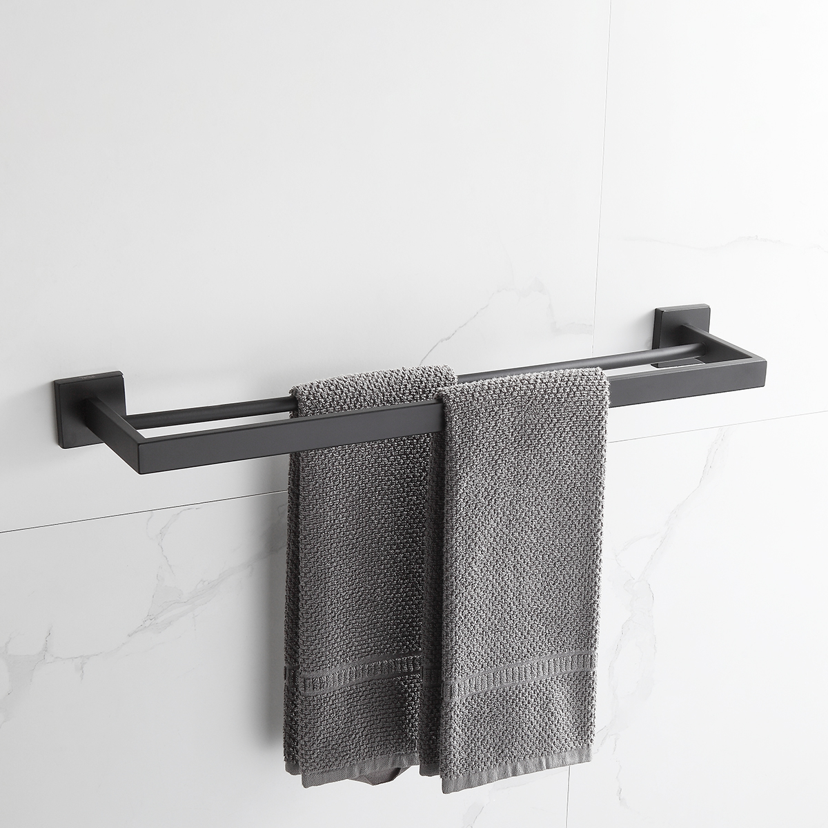 Toalheiro Duplo 61cm Porta Toalhas Preto Aço Inox - Imagem 2