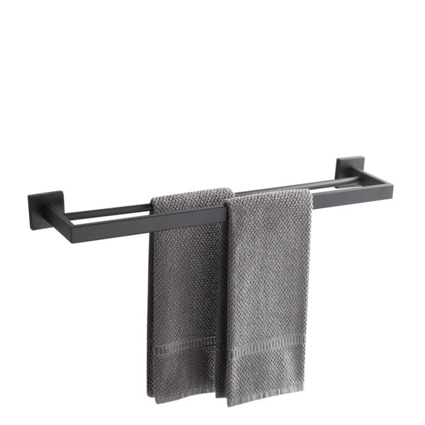 Toalheiro Duplo 61cm Porta Toalhas Preto Aço Inox