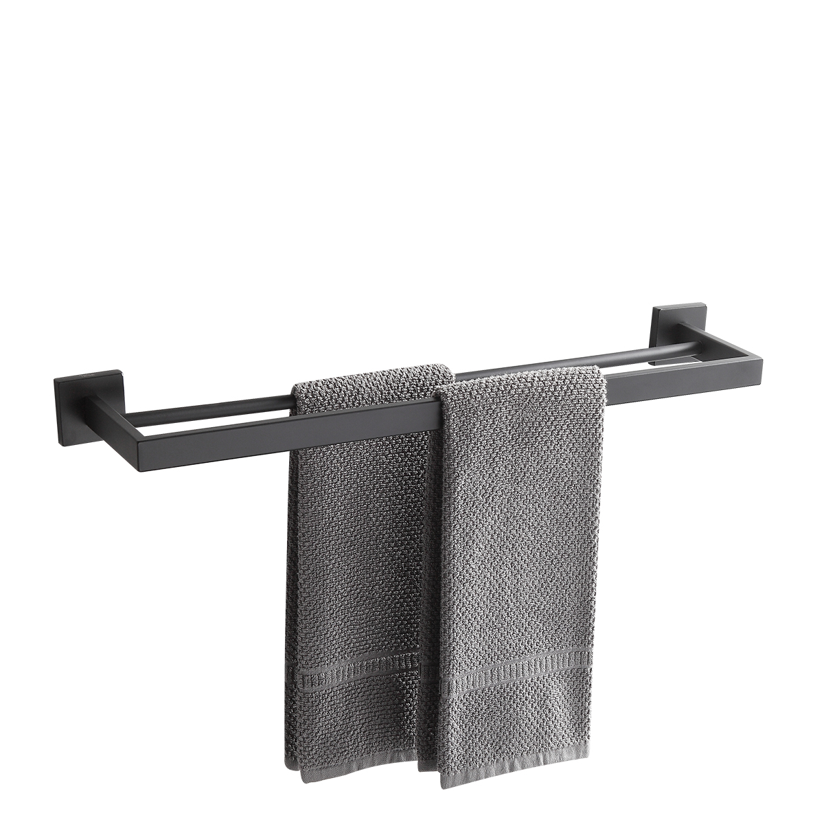 Toalheiro Duplo 61cm Porta Toalhas Preto Aço Inox
