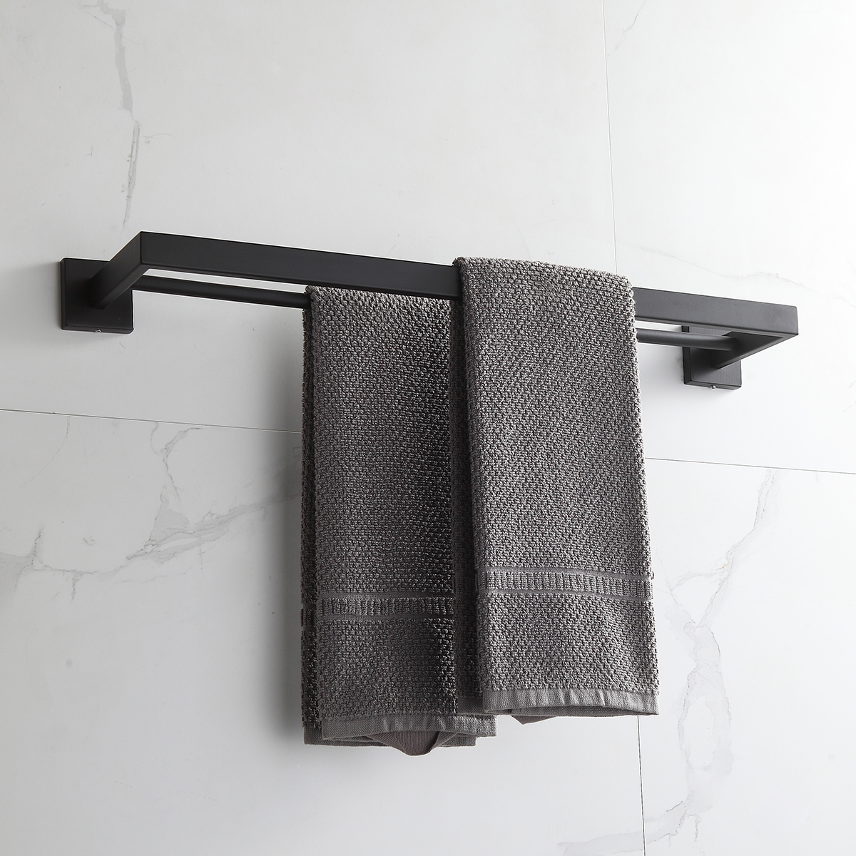 Toalheiro Duplo 61cm Porta Toalhas Preto Aço Inox - Imagem 3